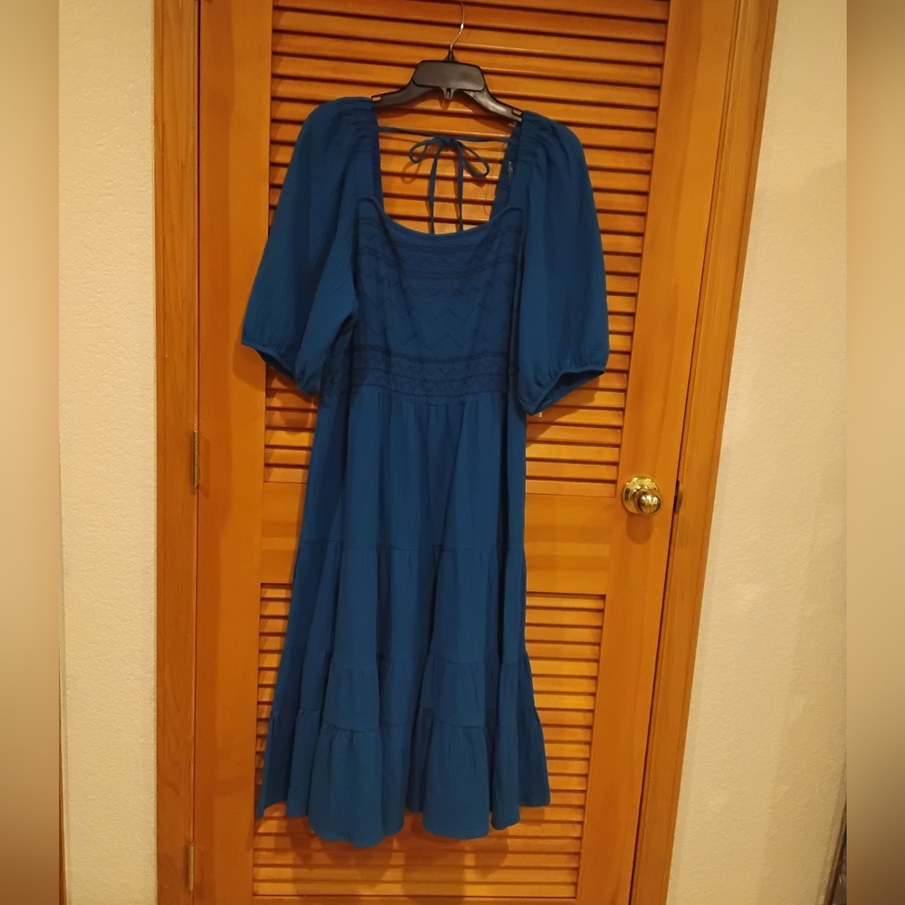 NWT XL "Coast" Blue* Tiered Cotton Midi Dress Firm Price